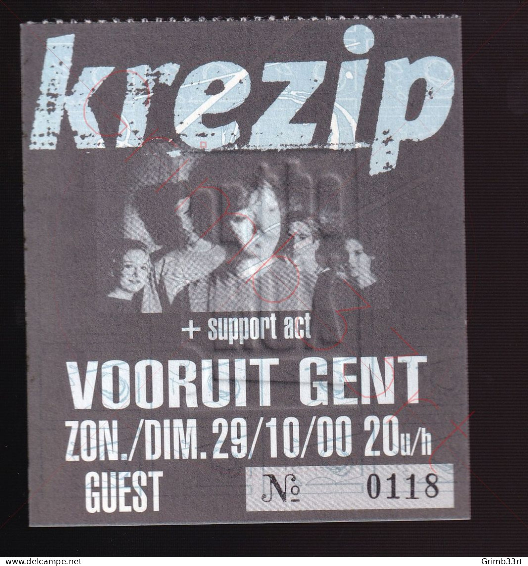 Krezip - 29 Oktober 2000 - Vooruit Gent (BE) - Concert Ticket - Entradas A Conciertos