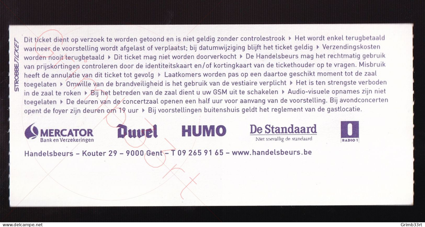 Living Colour - 7 November 2004 - Handelsbeurs (BE) - Concert Ticket - Biglietti Per Concerti