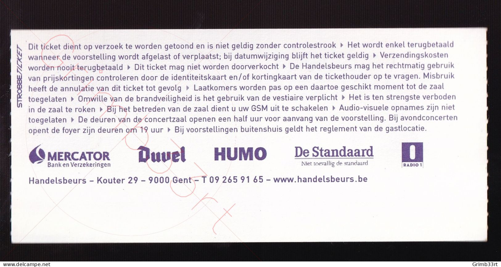 Living Colour - 7 November 2004 - Handelsbeurs (BE) - Concert Ticket - Tickets De Concerts