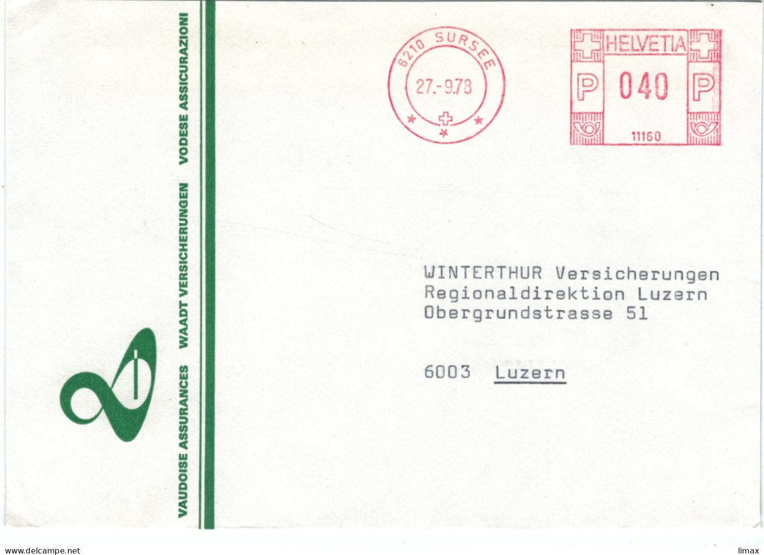 Vaudoise Assurances 6210 Sursee 1978 > Luzern - Stempel 11160 - Postage Meters