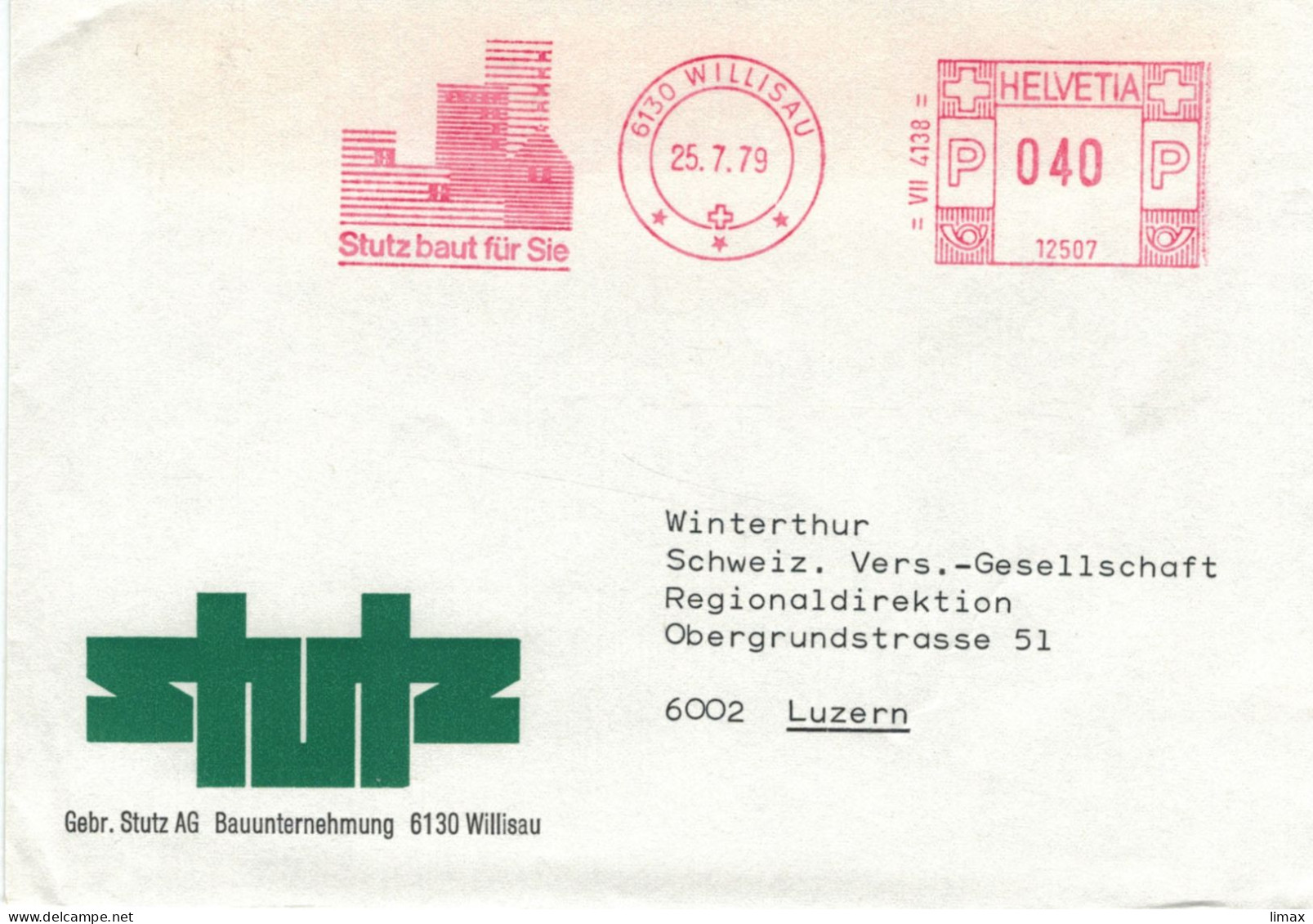 Stutz Bauunternehmung 6130 Willisau 1979 - Stempel 12507 - Affranchissements Mécaniques