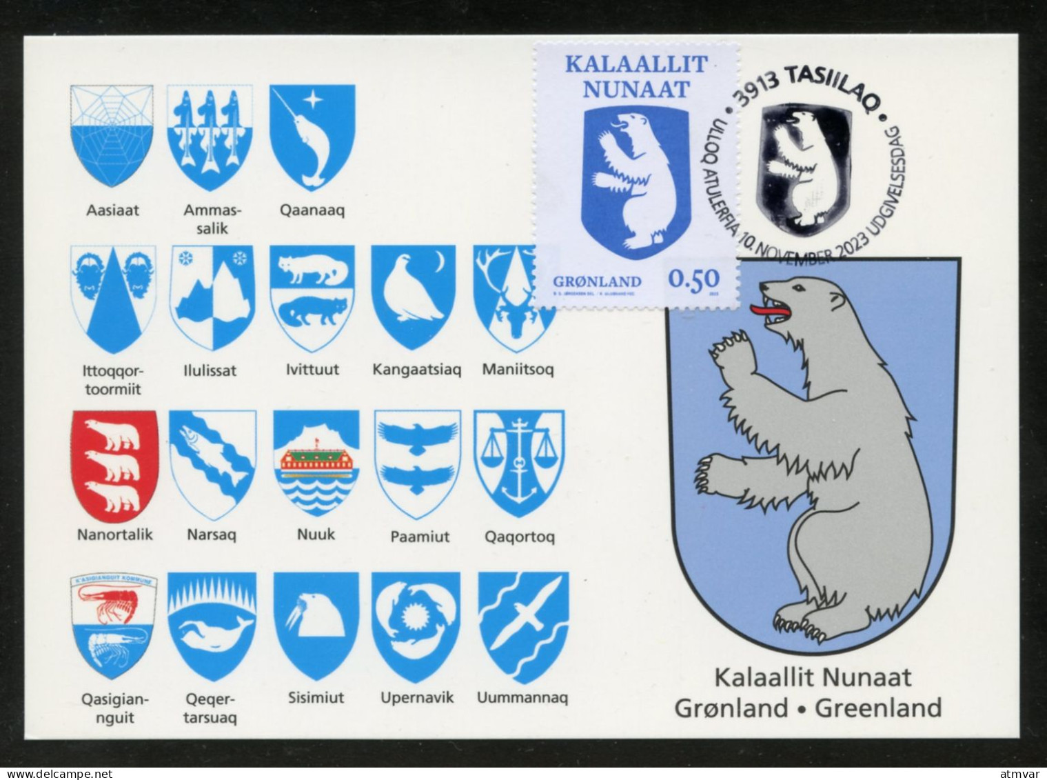 GREENLAND (2023) Carte Maximum Card - Coat Of Arms, Definitives 2023, Blason, Wappen, Cities, Towns - Maximumkarten (MC)