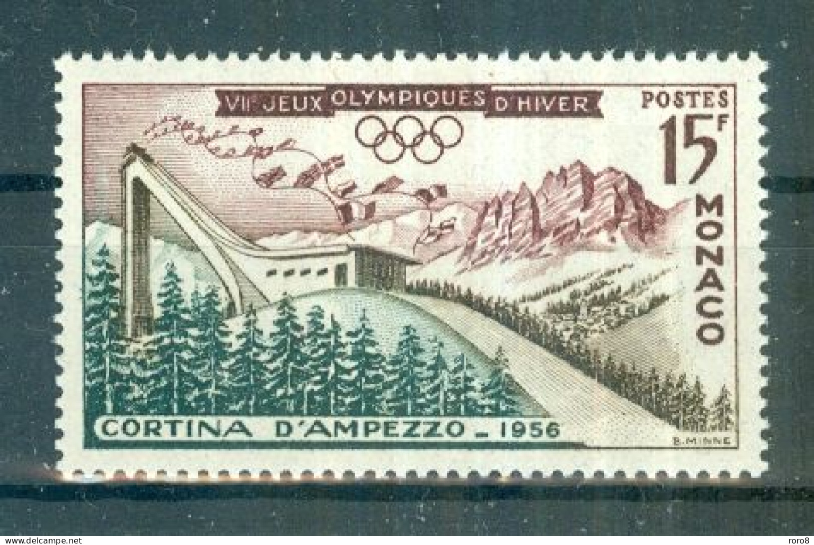 MONACO - N°442** MNH LUXE SCAN DU VERSO. Jeux Olympiques. - Hiver 1956: Cortina D'Ampezzo