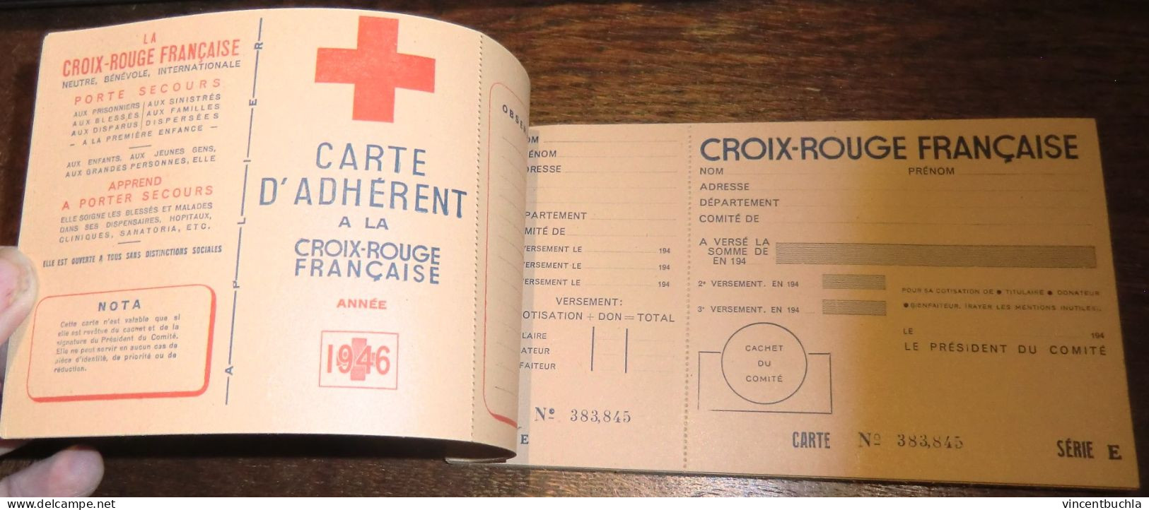 Carnet D'adhésion Croix Rouge Française 1946 20 Carte Avec Bordereau Récapitulatif Etat Proche Du Neuf N°19193 - Croix-Rouge