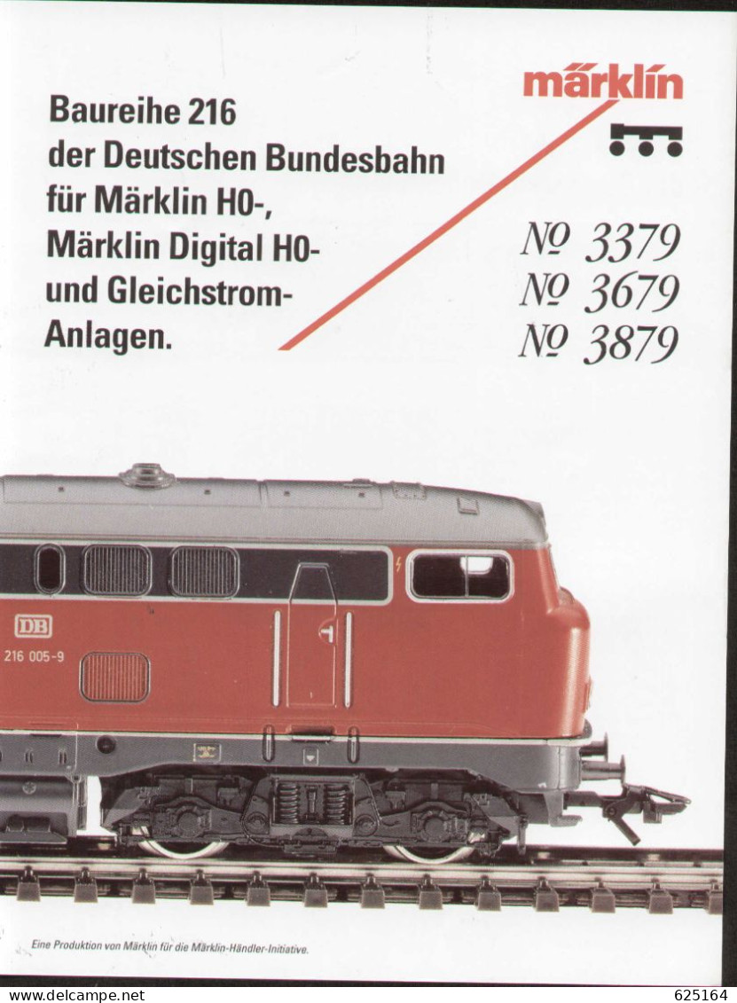 Catalogue Märklin 1991 Informationsblatt DB BR 216 HO - Digital - Gleichstrom - Deutsch