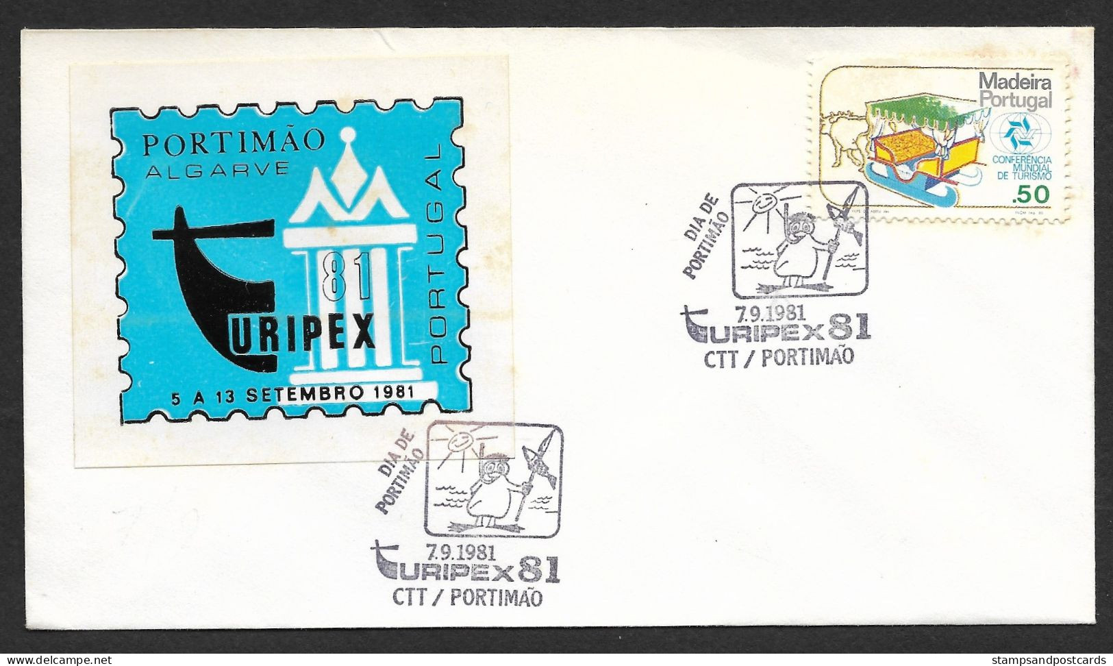 Portugal Cachet Pêche Sous-marine Expo Philatelique Portimão Algarve 1981 Stamp Expo Event Pmk Underwater Fishing - Flammes & Oblitérations