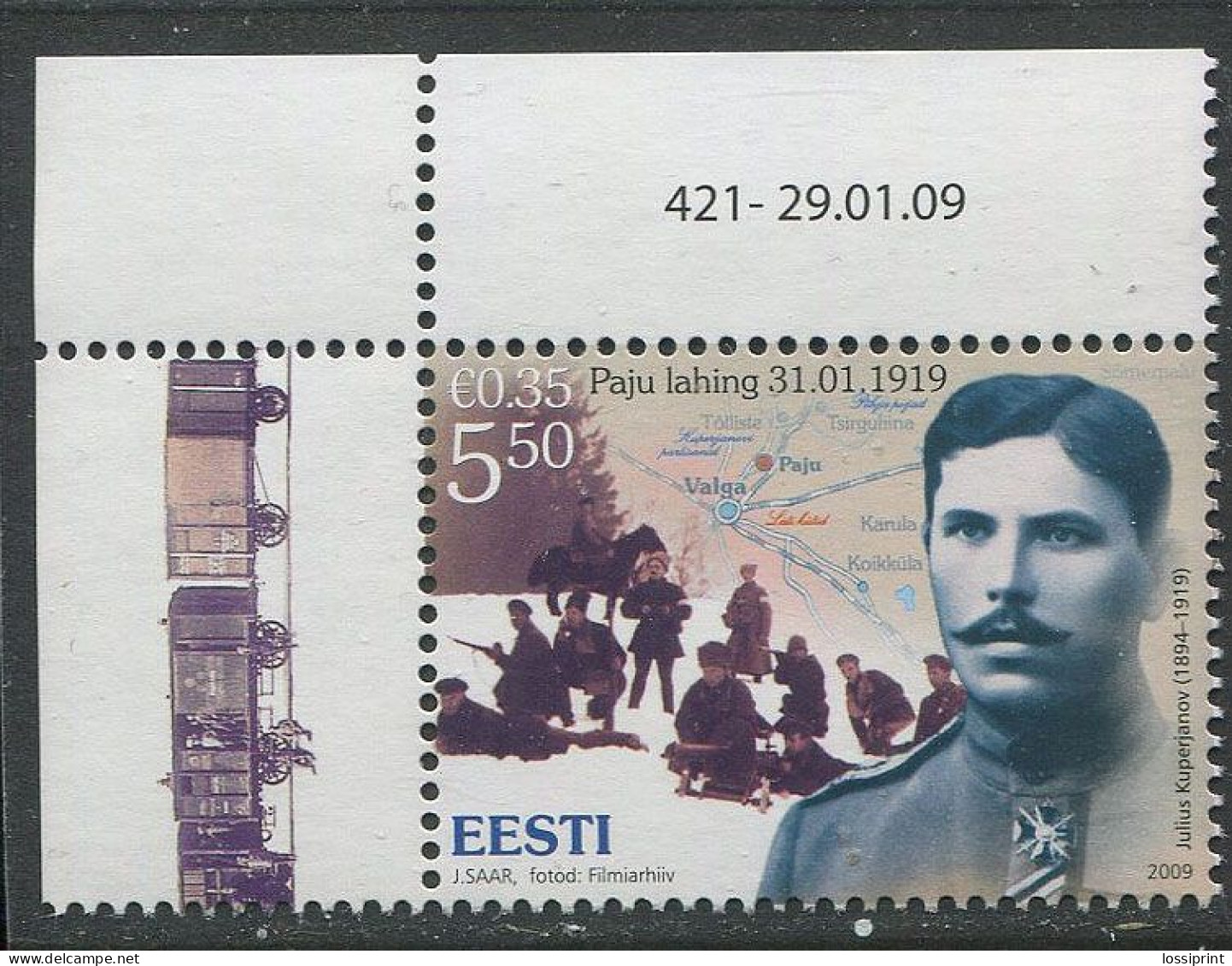 Estonia:Unused Stamp Paju Battle, Corner!, 2009, MNH - Estonie