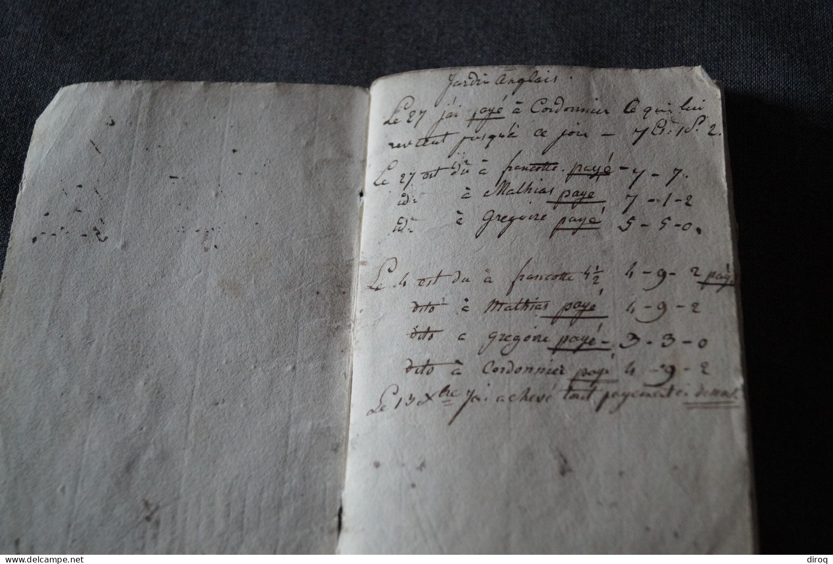 RARE unique manuscrit 1812,Oeuvres de menuiserie,42 pages, 16 Cm. sur 10 Cm.