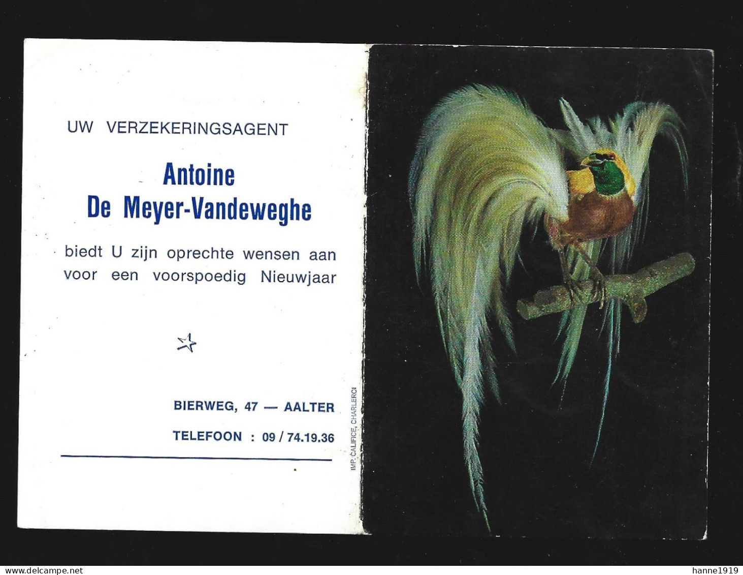 Aalter Bierweg Verzekeringen A. De Meyer-Vandeweghe Kalender 1968 Calendrier Htje - Petit Format : 1961-70