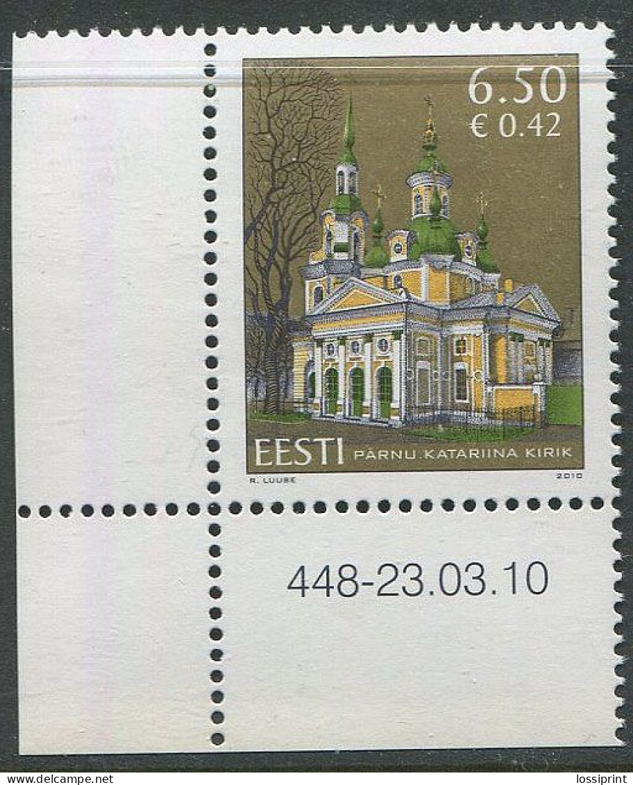 Estonia:Unused Stamp Pärnu Katariina Church, Corner!, 2010, MNH - Estonie