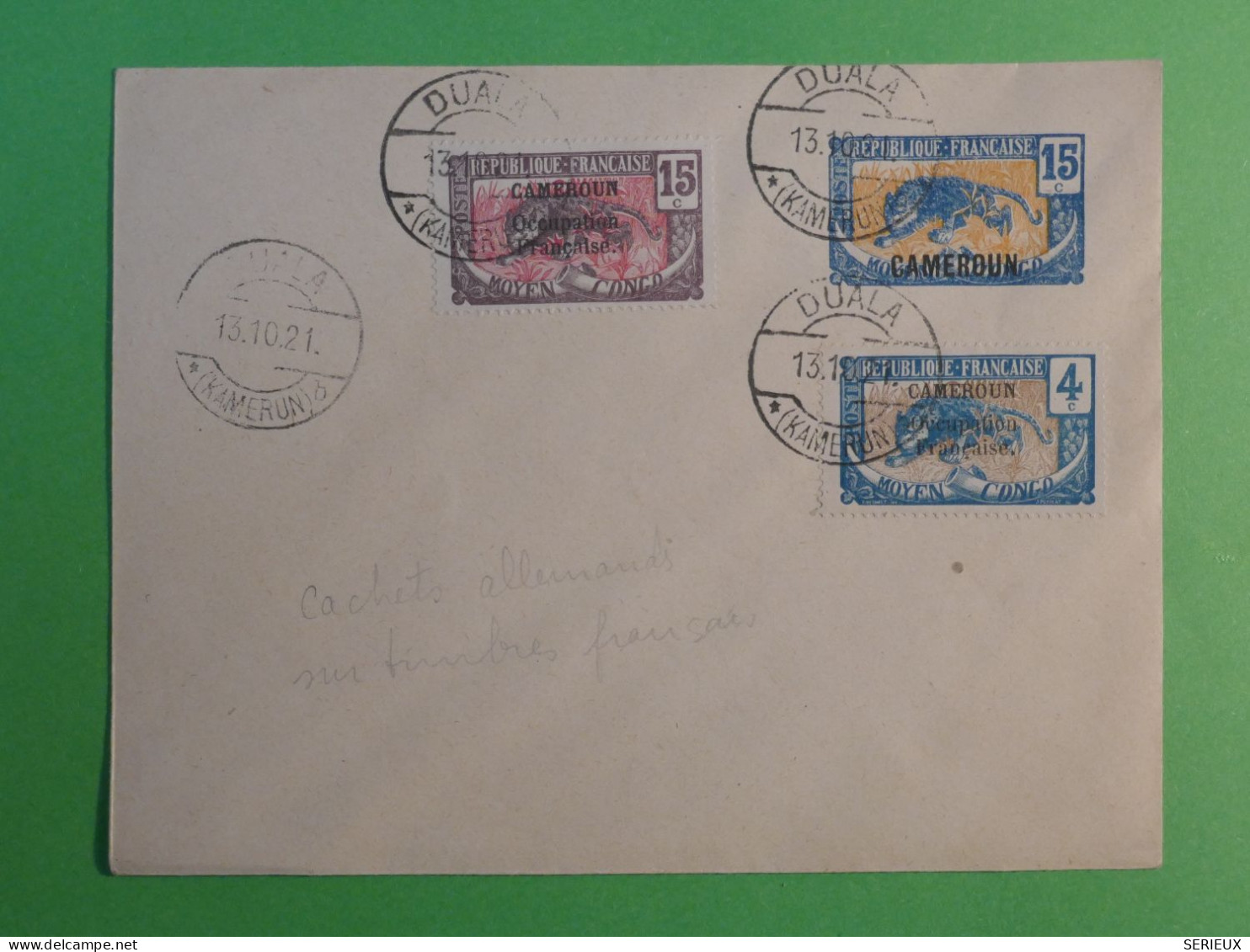 C CAMEROUN BELLE  LETTRE BINATIONALE  CURIOSITé 1921 DUALA  KAMERUN +AFF.  RARE ALLEMAND SUR TP CAMEROUN FRANCE  ++++ - Camerún