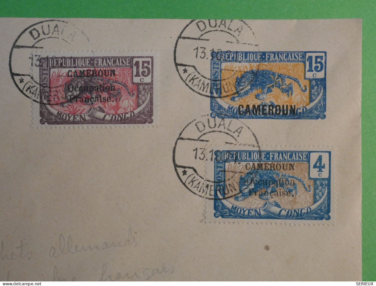 C CAMEROUN BELLE  LETTRE BINATIONALE  CURIOSITé 1921 DUALA  KAMERUN +AFF.  RARE ALLEMAND SUR TP CAMEROUN FRANCE  ++++ - Camerun