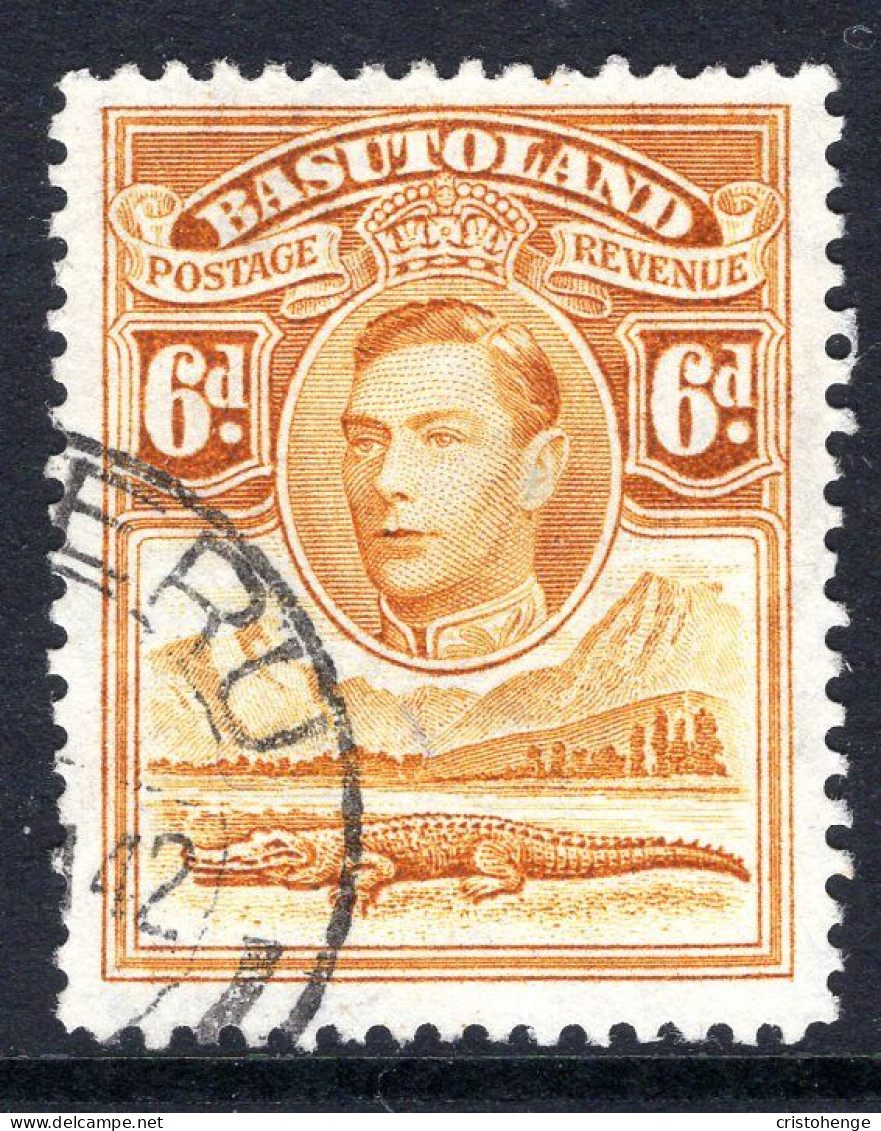 Basutoland 1938 KGVI Crocodile & Mountains - 6d Orange-yellow Used (SG 24) - 1933-1964 Crown Colony