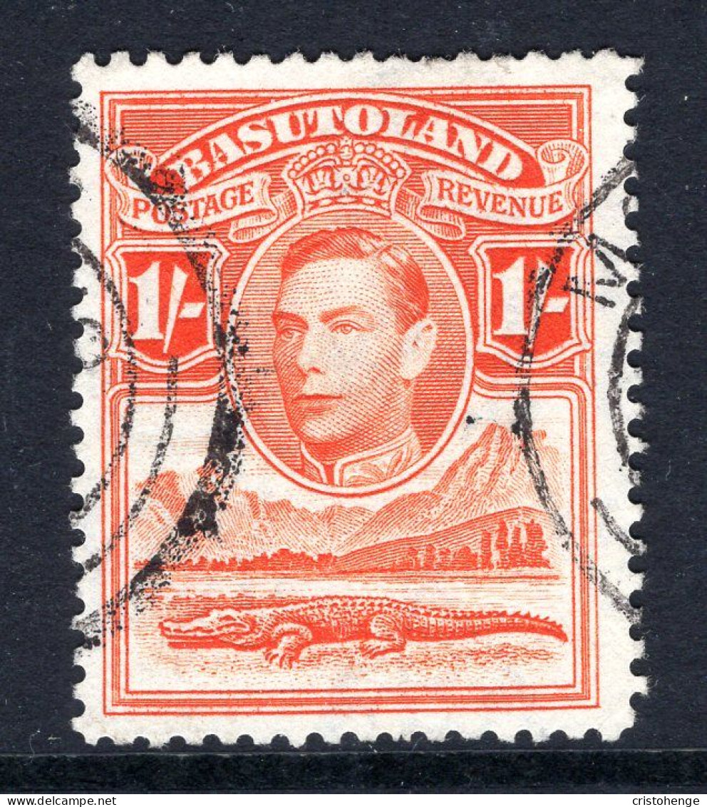 Basutoland 1938 KGVI Crocodile & Mountains - 1/- Red-orange Used (SG 25) - 1933-1964 Colonia Britannica
