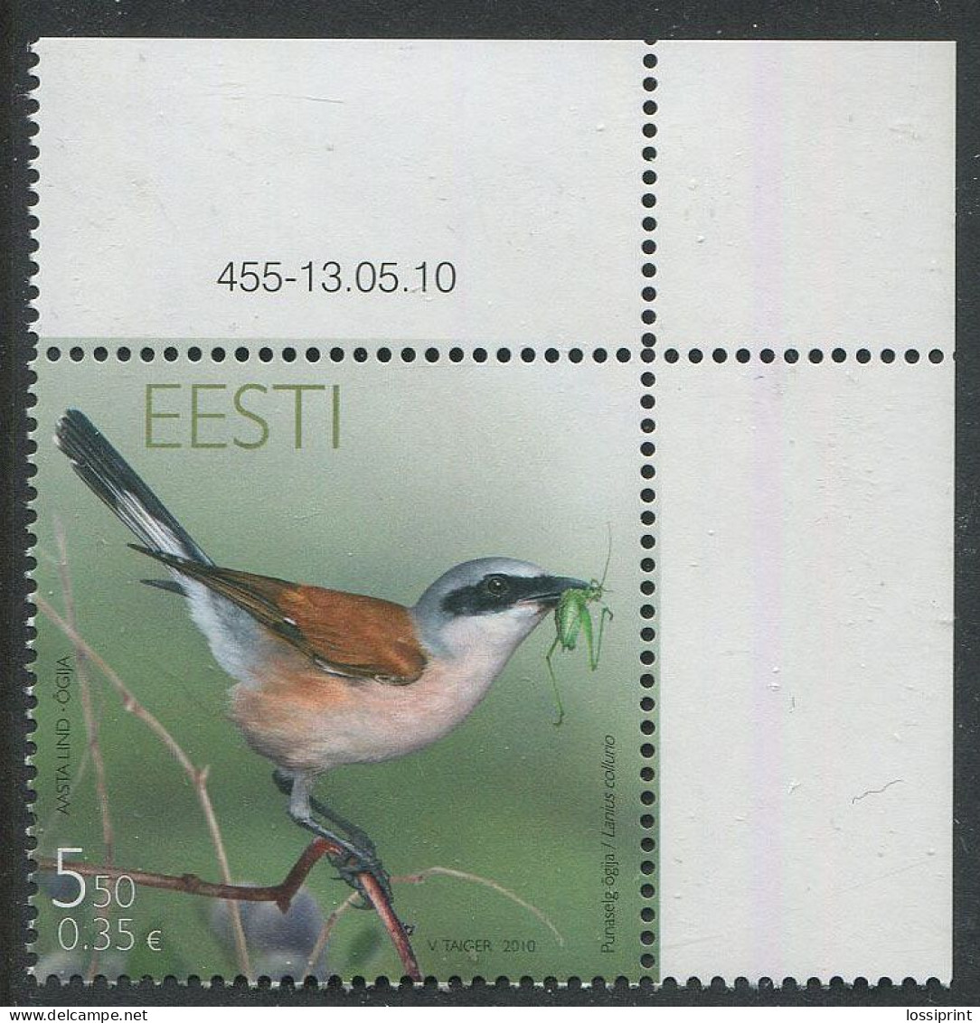 Estonia:Unused Stamp Bird Of The Year, Corner!, 2010, MNH - Estonie