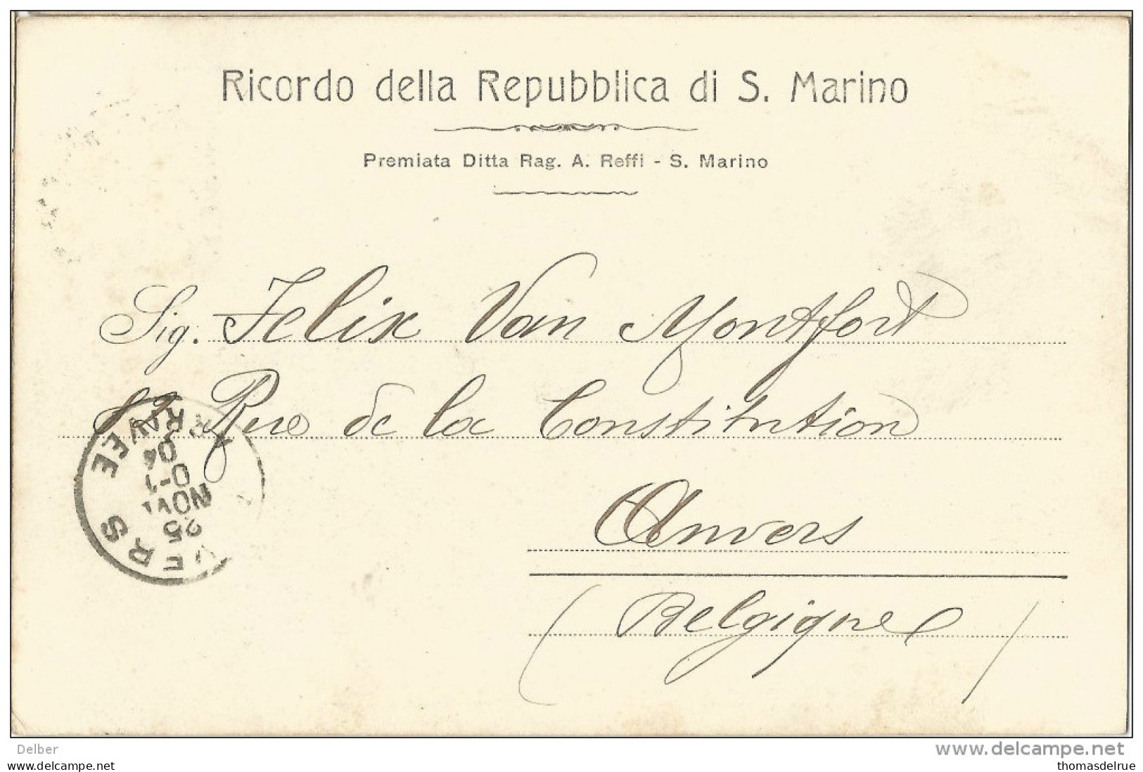 _5pk-813: N° 34: 1904: / Repubblica Di S. Marino La Cattedrale.../ PC > Anvers - Cartas & Documentos