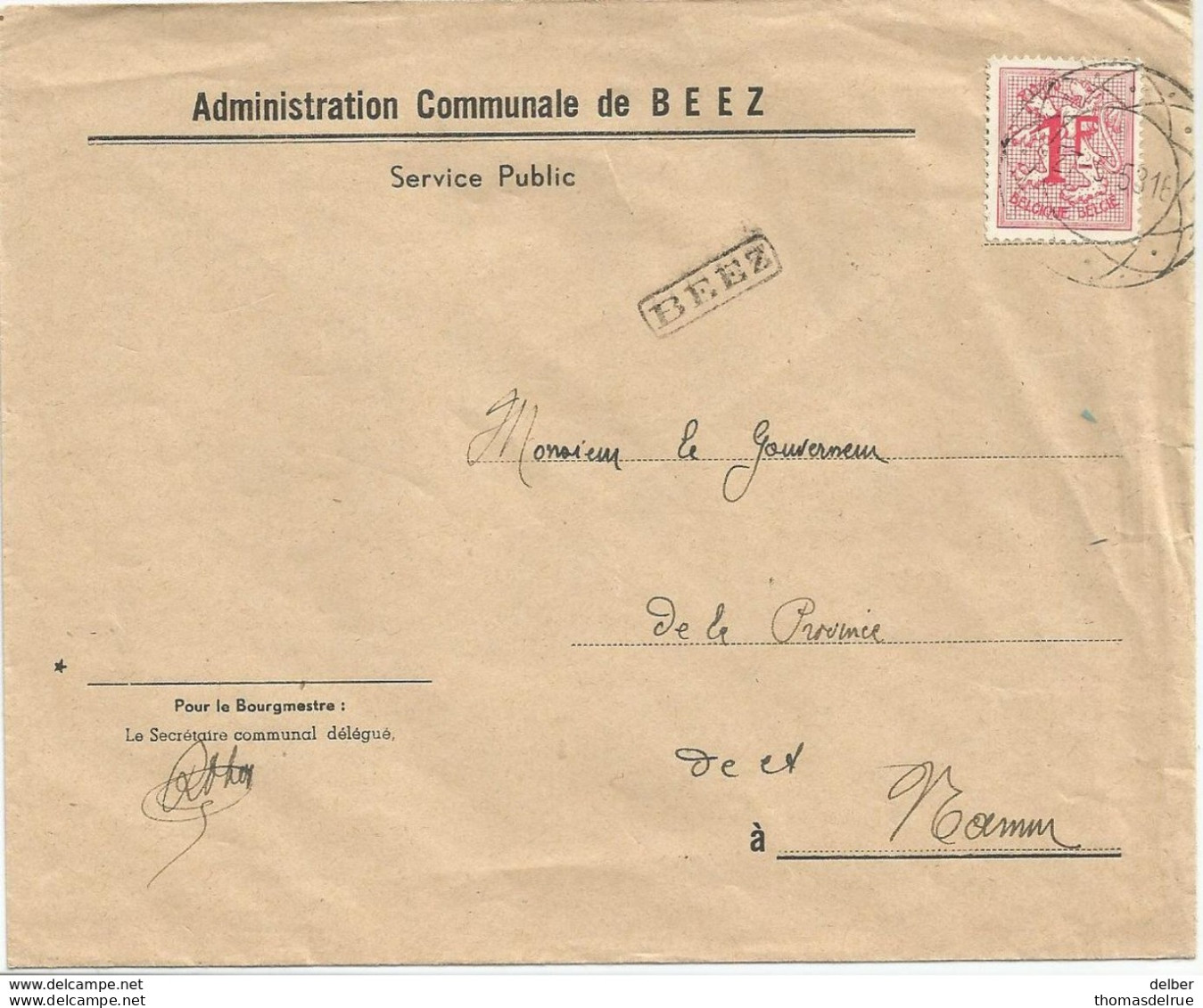 _6Rm-077: N° 859:  27-5-53: Diamantstempel + Stationstempel: BEEZ > Namur - 1951-1975 Heraldieke Leeuw