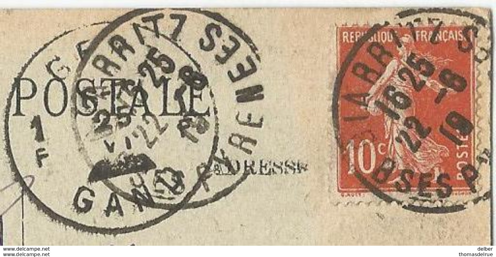 8Eb-434: 10c Semeuse : BIARITZ  19 > Gand : 1F GENT 1F G 6-7 25 VI   ▄▄ : Noodstempel: Geen Jaar /pk: Biaritz - Fortune Cancels (1919)