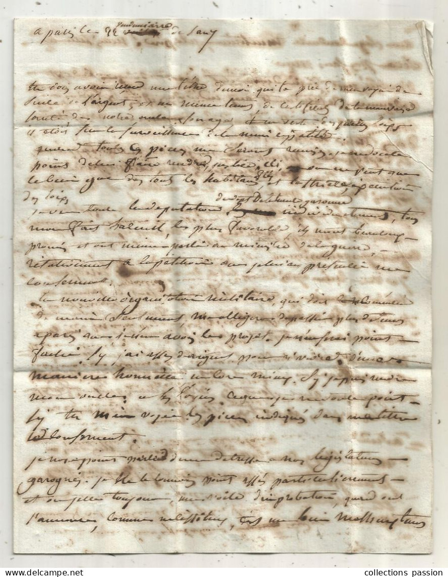 Lettre, Préphilatélie, Précurseurs XVIII E Siècle, 22 Vendemiaire An 7, 13 Oct. 1798, PARIS, 3 Scans - 1701-1800: Precursors XVIII