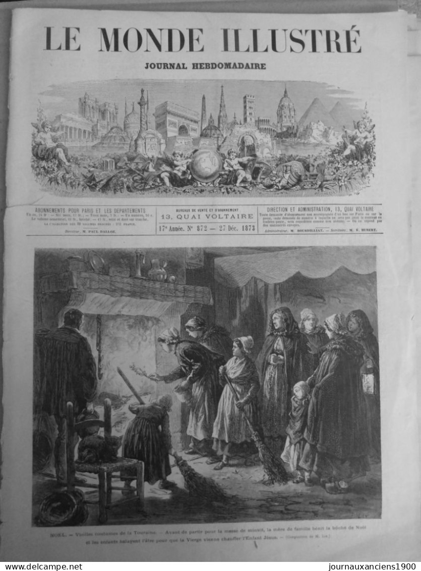 1873 NOEL COUTUMES TOURAINE MESSE MINUIT BENEDICTION BUCHE  1 JOURNAL ANCIEN - Non Classés