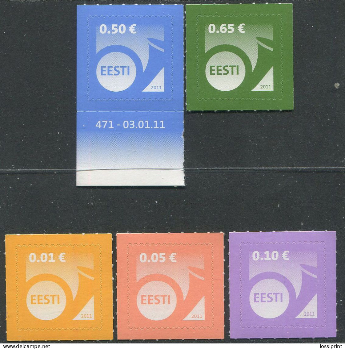 Estonia:Unused Stamps Serie Postal Horns 0,01, 0,05, 0,1, 0,5 And 0,65, Corner!, 2011, MNH - Estonie