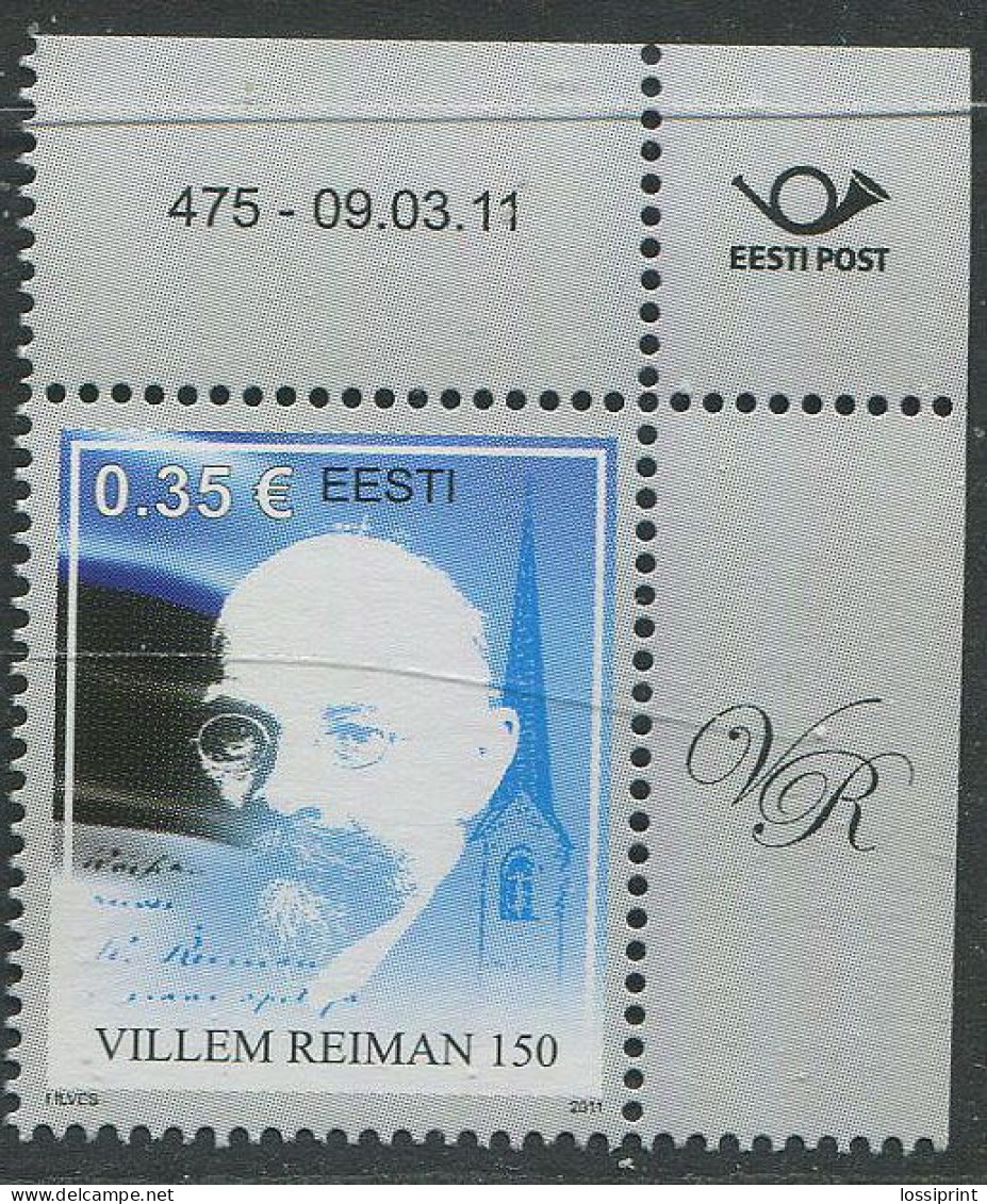 Estonia:Unused Stamp Villem Reimann, Corner!, 2011, MNH - Estonie