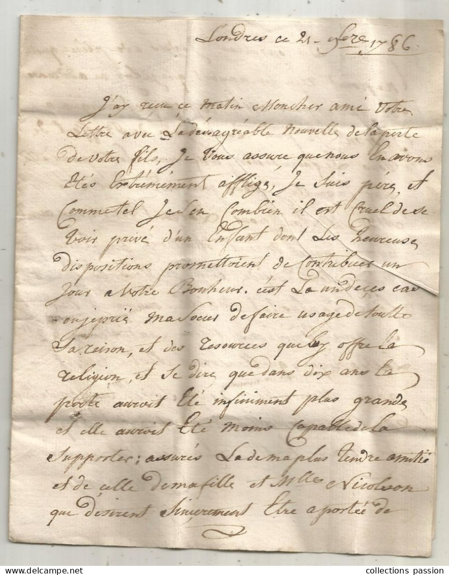 Lettre, Angleterre, Préphilatélie, Précurseurs XVIII E Siècle, 1786, LONDRES, 2 I / NO, 4 Scans - ...-1840 Precursori