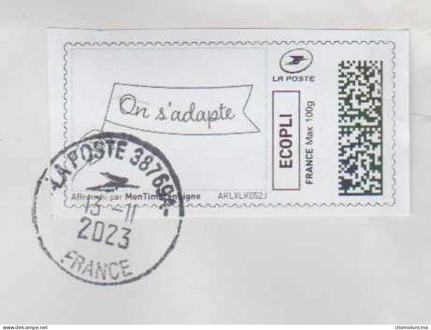 Montimbrenligne On S' Adapte Timbre Imprimé Post Office Printed Stamp Pli Courrier Cover Lettre Ecopli 100g Letter - Sellos Imprimibles (Montimbrenligne)