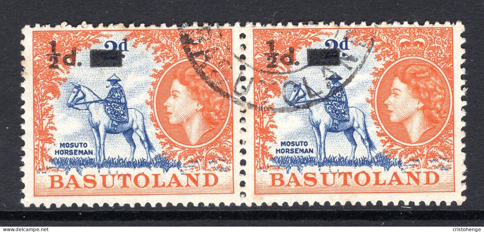 Basutoland 1959 Surcharge - ½d On 2d Mosuto Horseman Pair Used (SG 54) - 1933-1964 Crown Colony