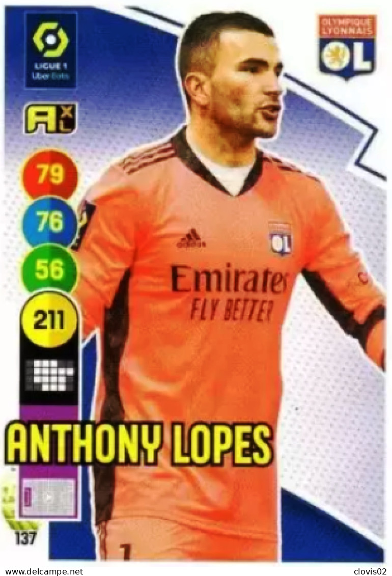 137 Anthony Lopes - Olympique Lyonnais - Panini Adrenalyn XL LIGUE 1 - 2021-2022 Carte Football - Trading Cards