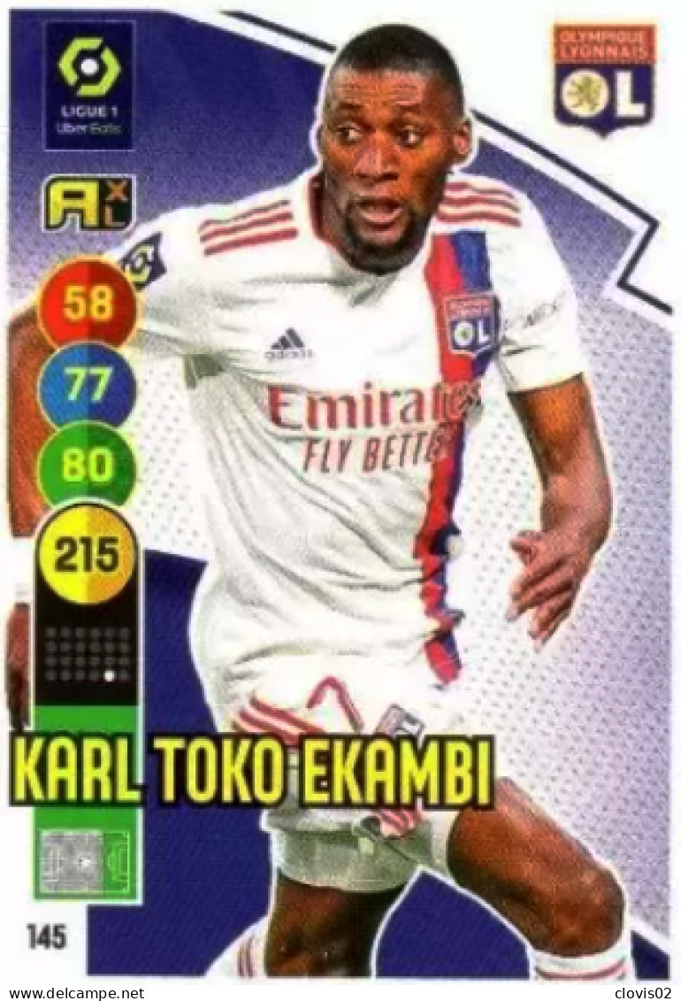 145 Karl Toko Ekambi - Olympique Lyonnais - Panini Adrenalyn XL LIGUE 1 - 2021-2022 Carte Football - Trading Cards