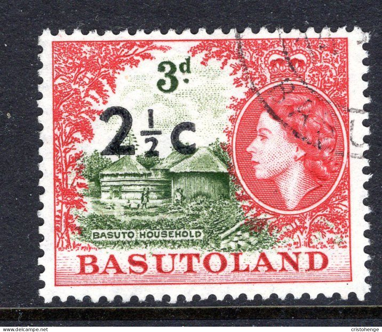 Basutoland 1961 Decimal Surcharges - 2½c On 3d Basuto Household - Type II Dropped Fraction - Used (SG 61ab) - 1933-1964 Crown Colony