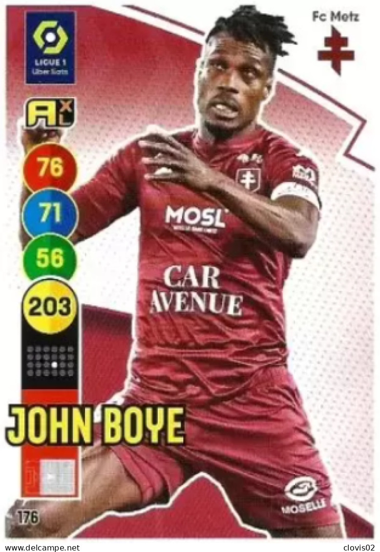 176 John Boye - FC Metz - Panini Adrenalyn XL LIGUE 1 - 2021-2022 Carte Football - Trading Cards