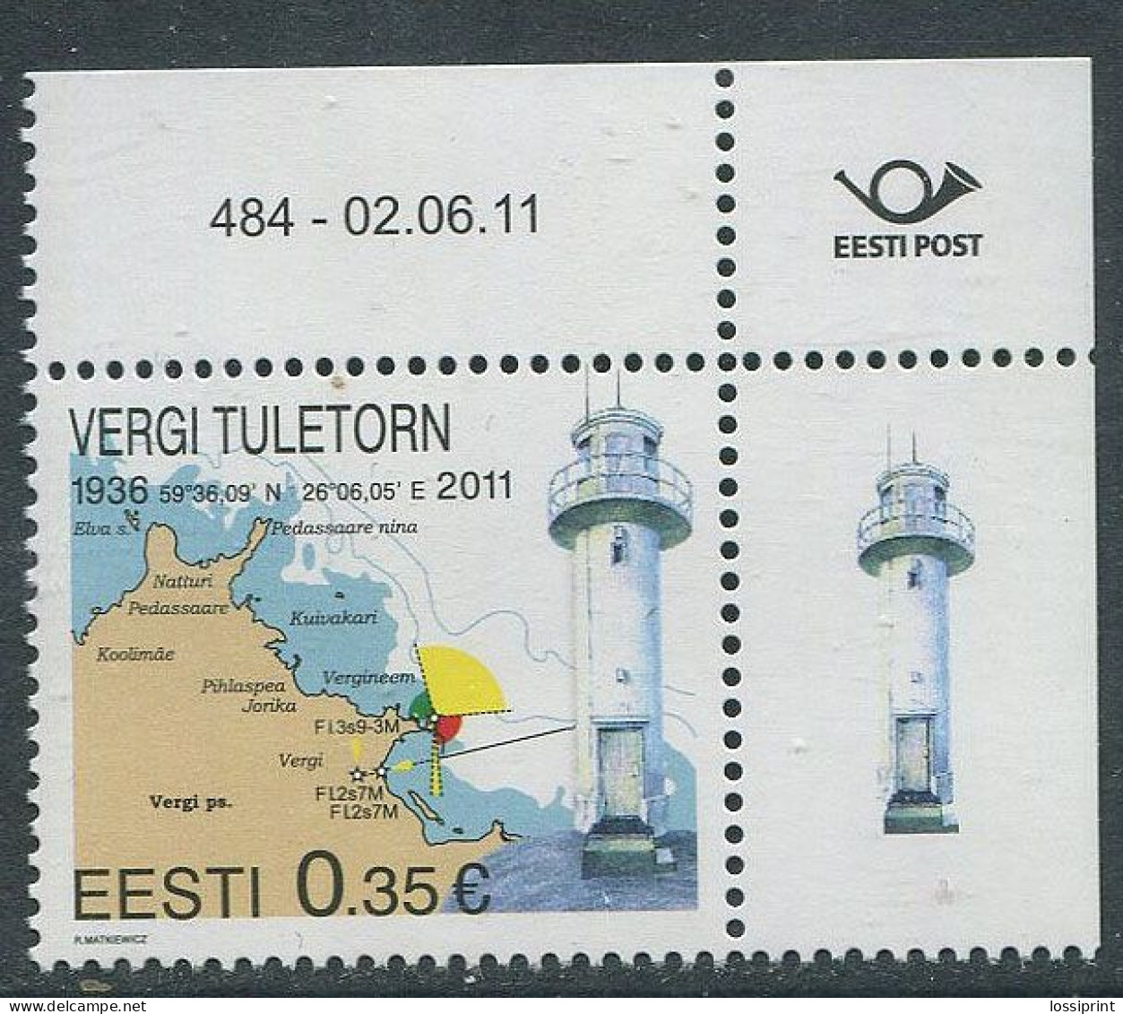 Estonia:Unused Stamp Vergi Lighthouse, Corner!, 2011, MNH - Estonie