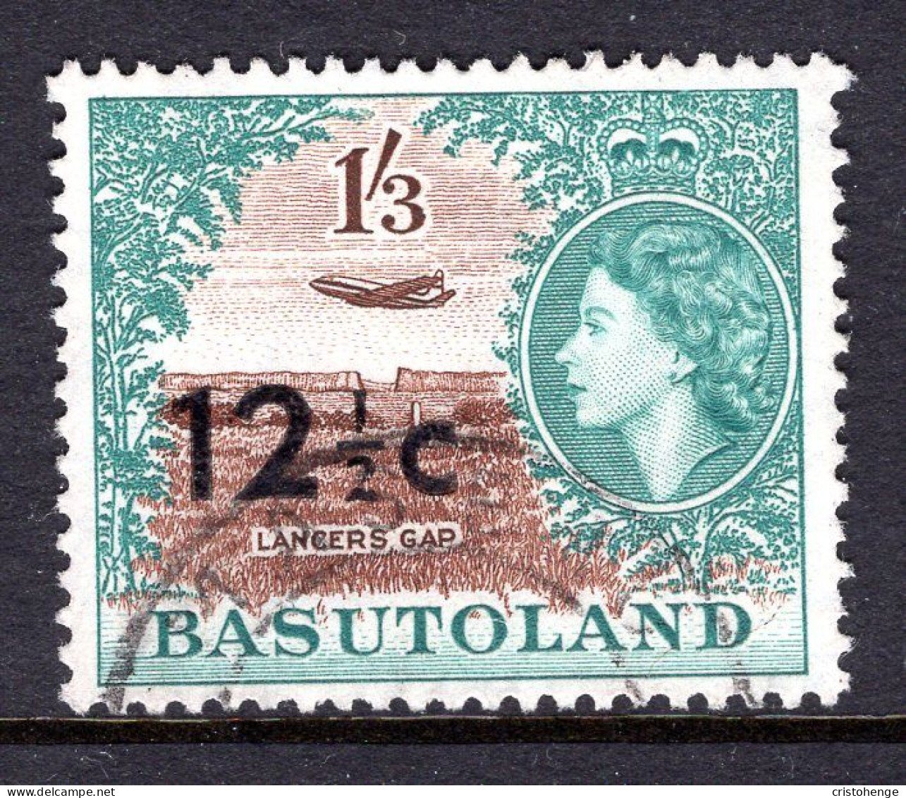 Basutoland 1961 Decimal Surcharges - 12½c On 1/3 Aeroplane Over Lancers Gap - Type I - Used (SG 65) - 1933-1964 Crown Colony