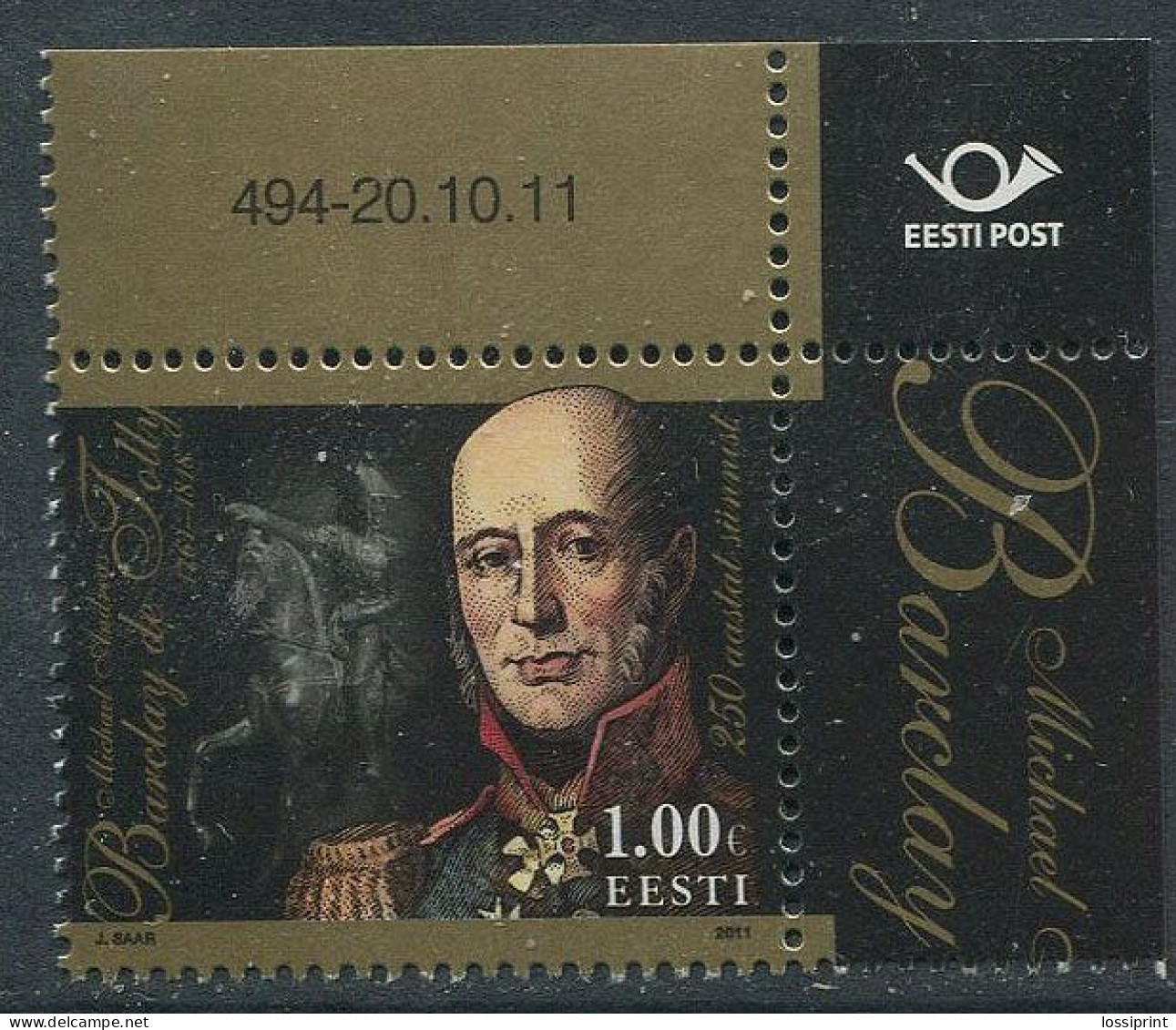 Estonia:Unused Stamp Barclay De Tolly, Corner!, 2011, MNH - Estonie