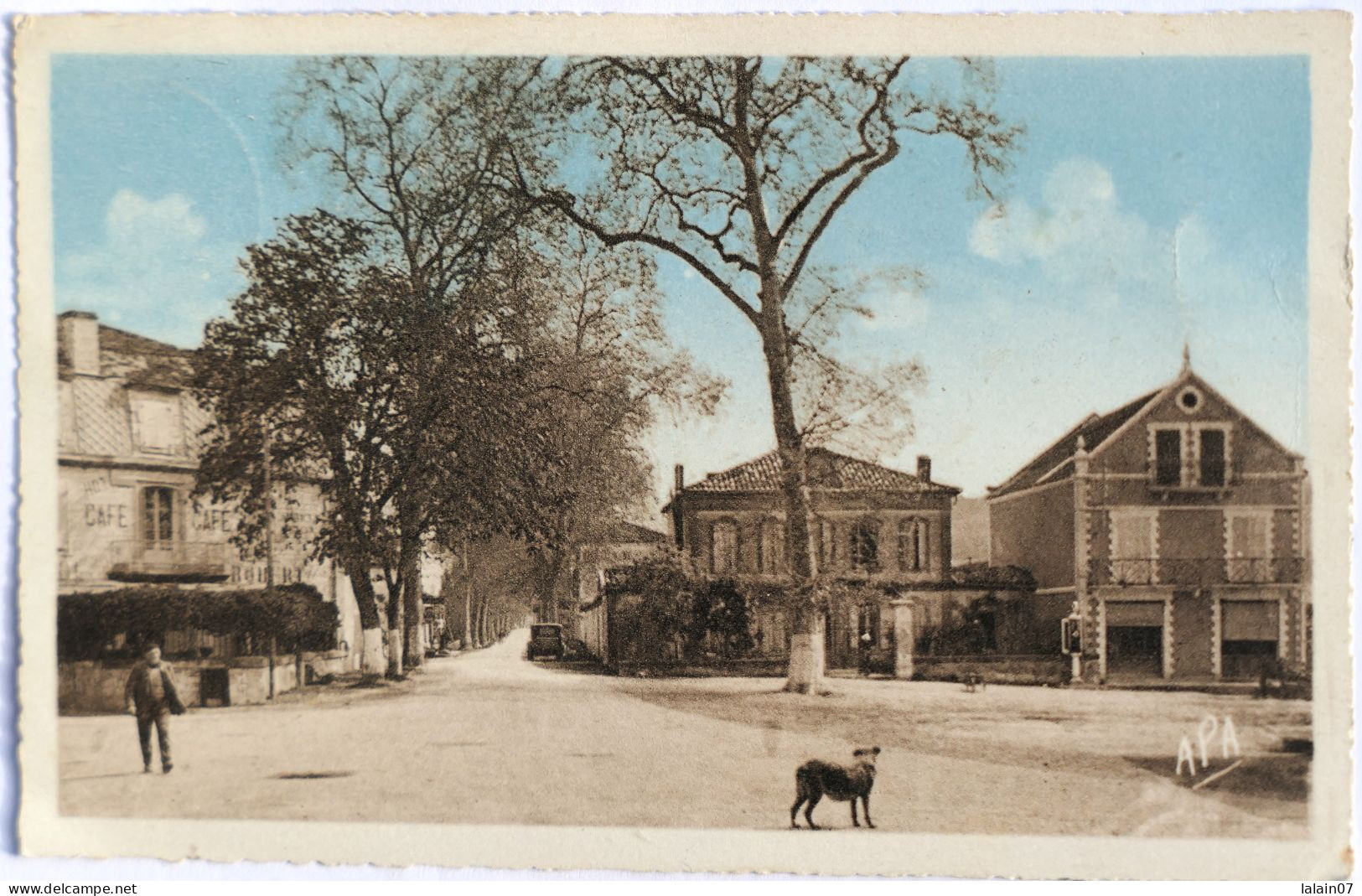 C. P. A. Couleur : 82 : MONTAIGU DE QUERCY : Avenue De Cahors, "Café", Animé, Timbre En 1955 - Montaigu De Quercy