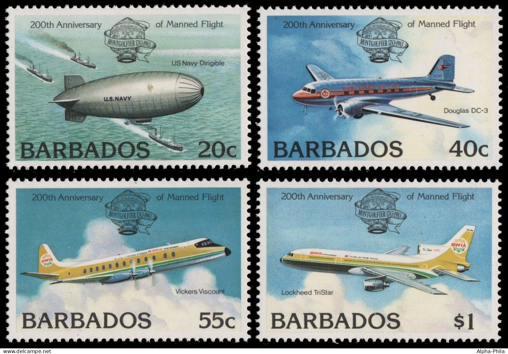 Barbados 1983 - Mi-Nr. 583-586 ** - MNH - Flugzeuge / Airplanes - Barbades (1966-...)
