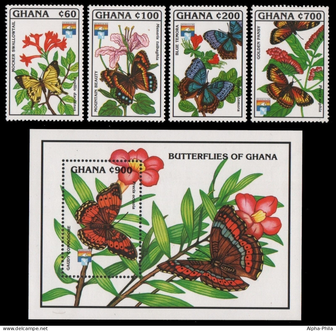 Ghana 1992 - Mi-Nr. Lot Ex 1692-1699 & Block 200 ** - MNH - Schmetterlinge - Ghana (1957-...)