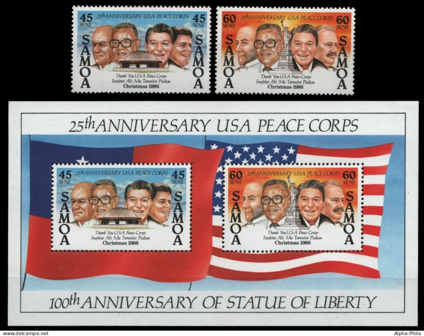 Samoa 1986 - Mi-Nr. 605-606 & Block 39 ** - MNH - 100 Jahre Freiheitsstatue - Samoa Americana