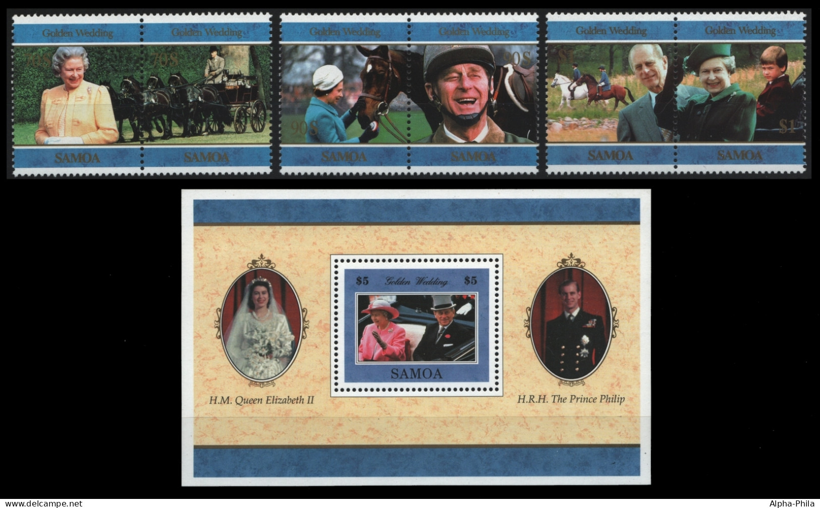 Samoa 1997 - Mi-Nr. 853-858 & Block 61 ** - MNH - Goldene Hochzeit - Samoa Americana