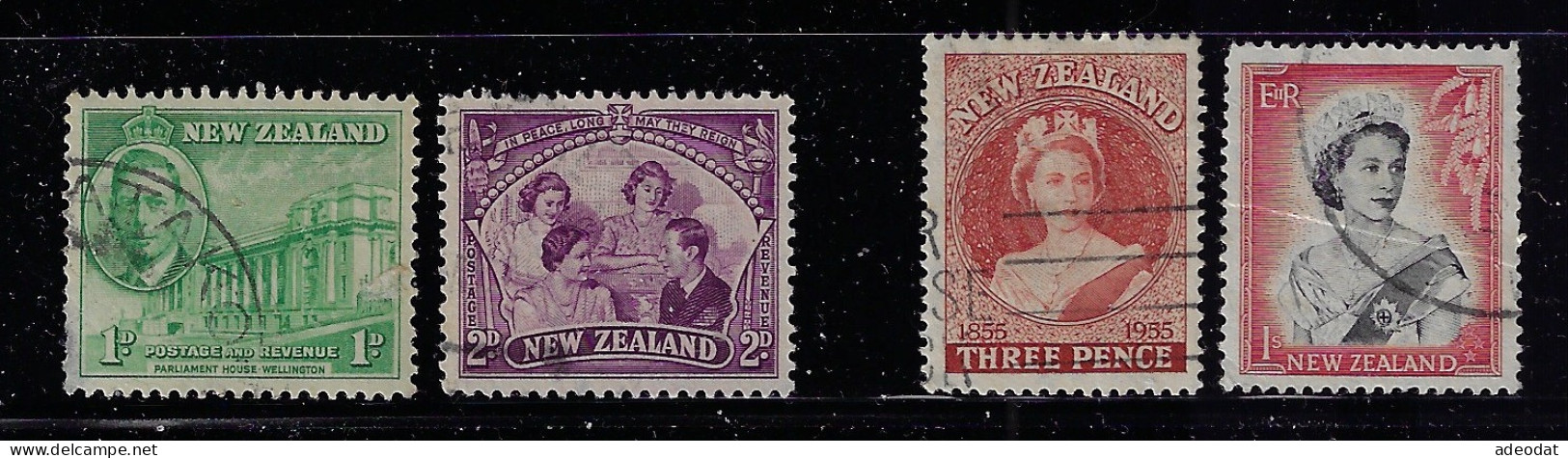NEW ZEALAND 1946,1955 PARLIAMENT HOUSE,ROYAL FAMILY,THE QUEEN  SCOTT #248,250,297,303 USED - Used Stamps