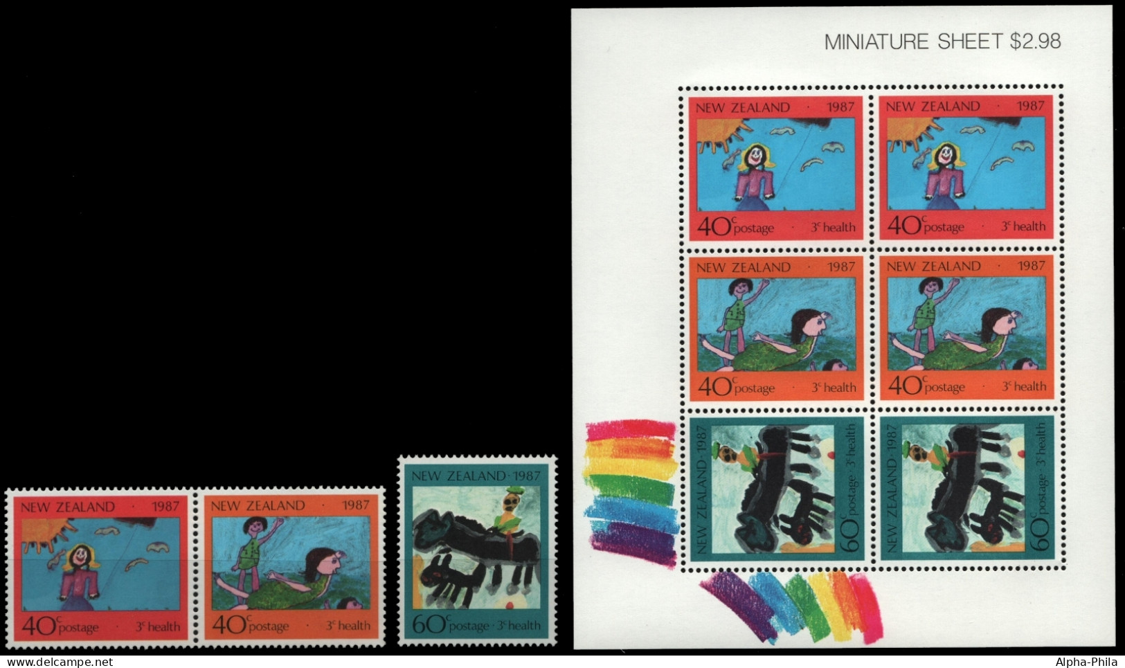 Neuseeland 1987 - Mi-Nr. 1000-1002 ** - MNH - Satz & KLB - Kindergemälde - Ungebraucht