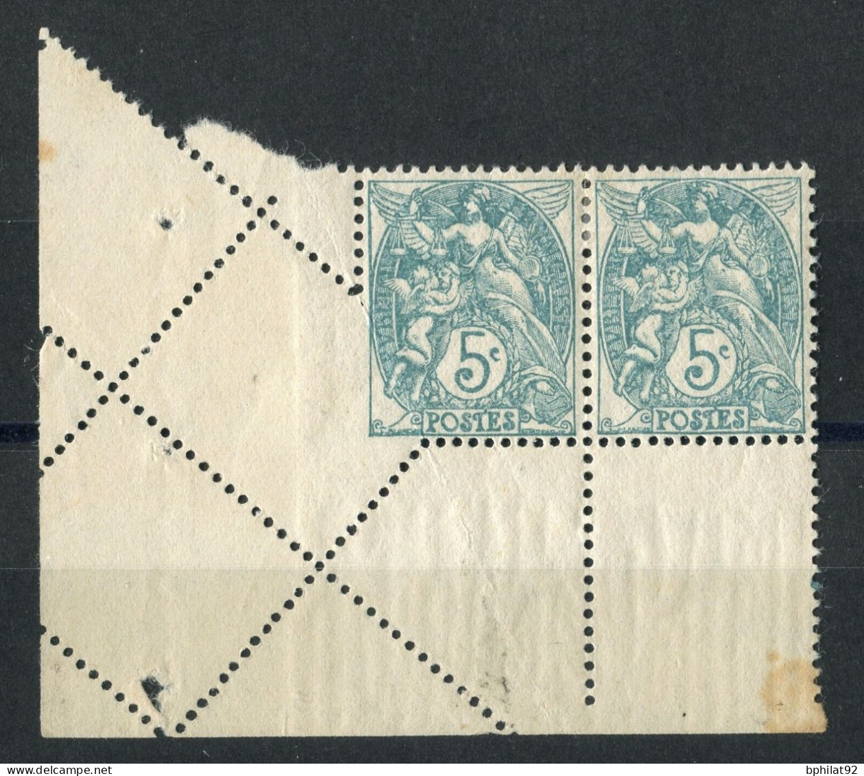 !!! PAIRE DU 5 C TYPE BLANC AVEC SPECTACULAIRE VARIETE DE PIQUAGE NEUVE * - Unused Stamps