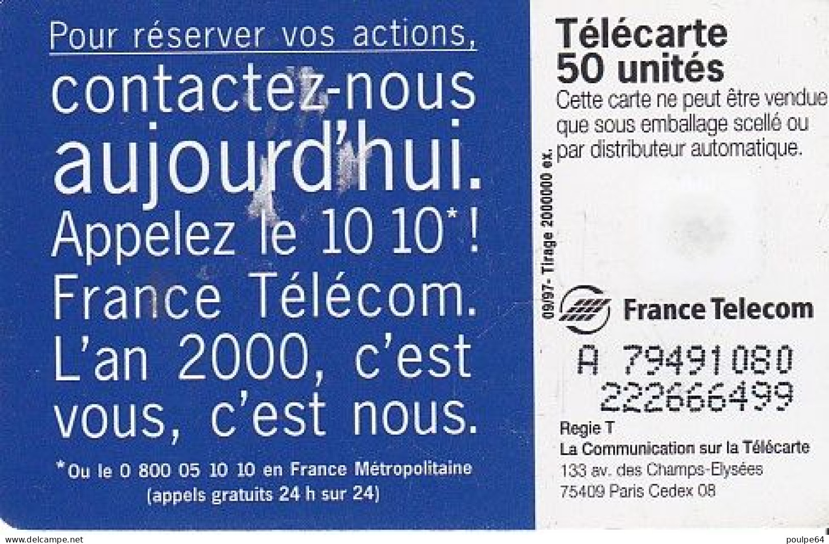 F784  09/1997 - TOITS " Capital France Télécom " - 50 SO3 - (verso N° Impacts Deux Lignes - 2ème Ligne Vers La Droite) - 1997