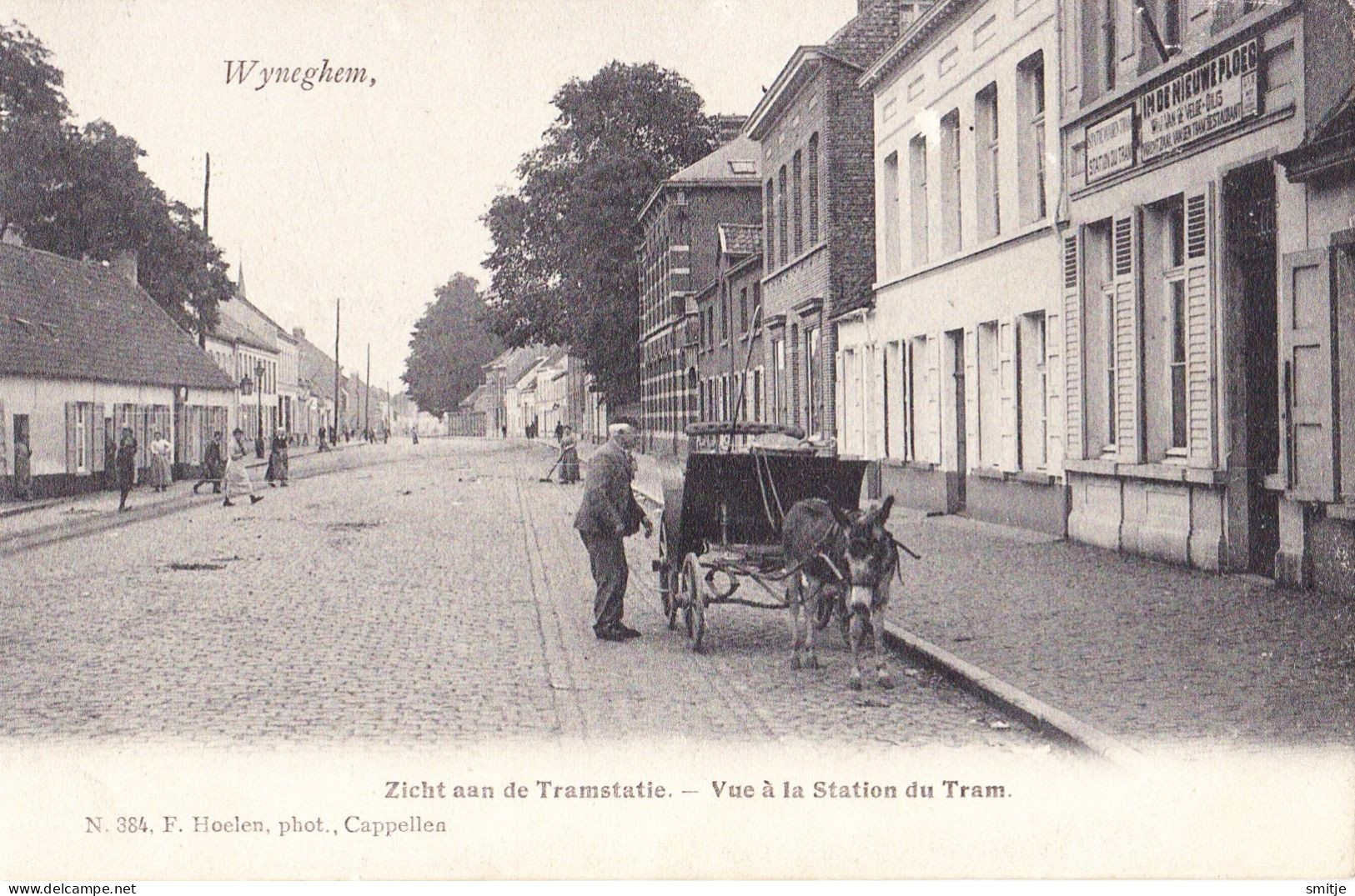 WIJNEGEM 1910 EZELKAR AAN DE TRAMSTATIE STATIE CAFÉ IN DE NIEUWE PLOEG - MOOIE ANIMATIE - HOELEN KAPELLEN 384 - Wijnegem