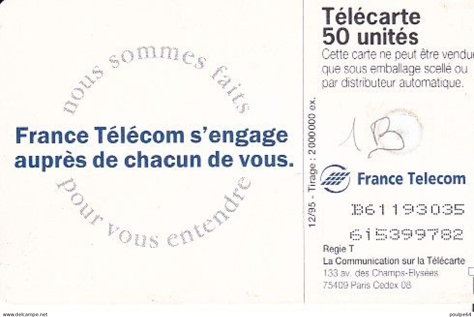 F611A - 12/1995 - FRANCE TÉLÉCOM S'ENGAGE - 50 GEM1B - 1995