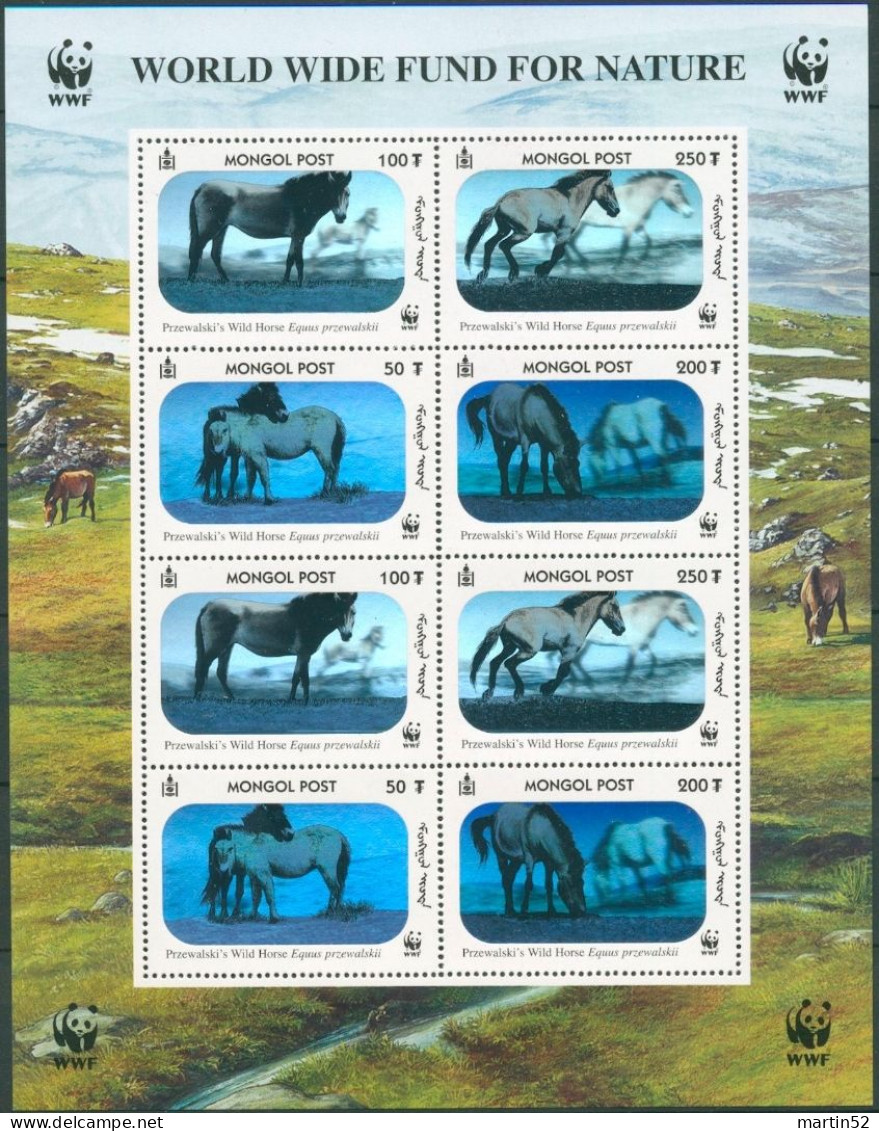 Mongolia 2000: (WWF) Mi 3126-29 Przewalski-Pferd Horse Cheval (Equus Ferus Przewalskii) ** MNH  HOLOGRAM - Hologrammes