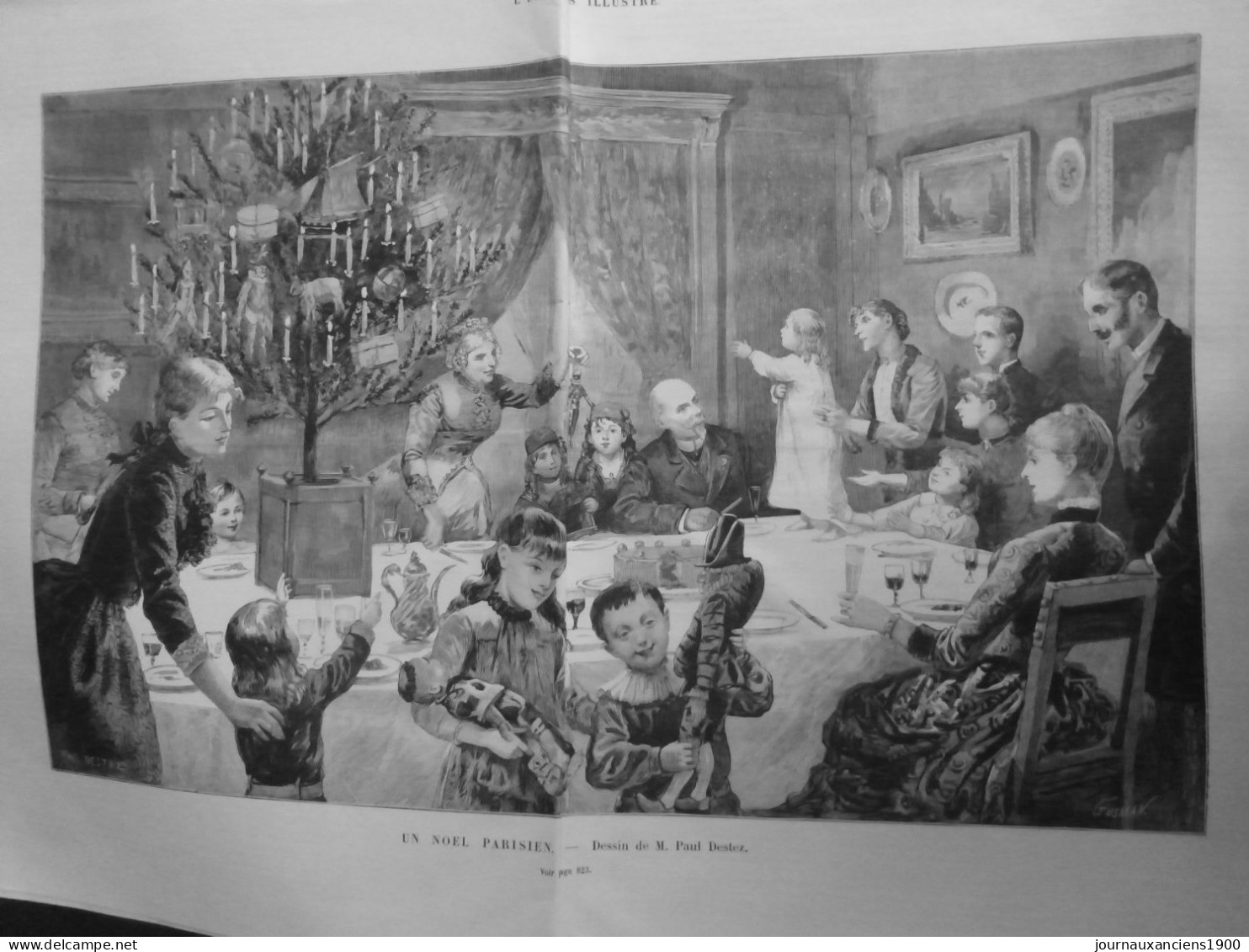 1885 NOEL PARIS REPAS FAMILIAL ARBRE NOEL DISTRIBUTION JOUETS DESTEZ 1 JOURNAL A - Non Classés