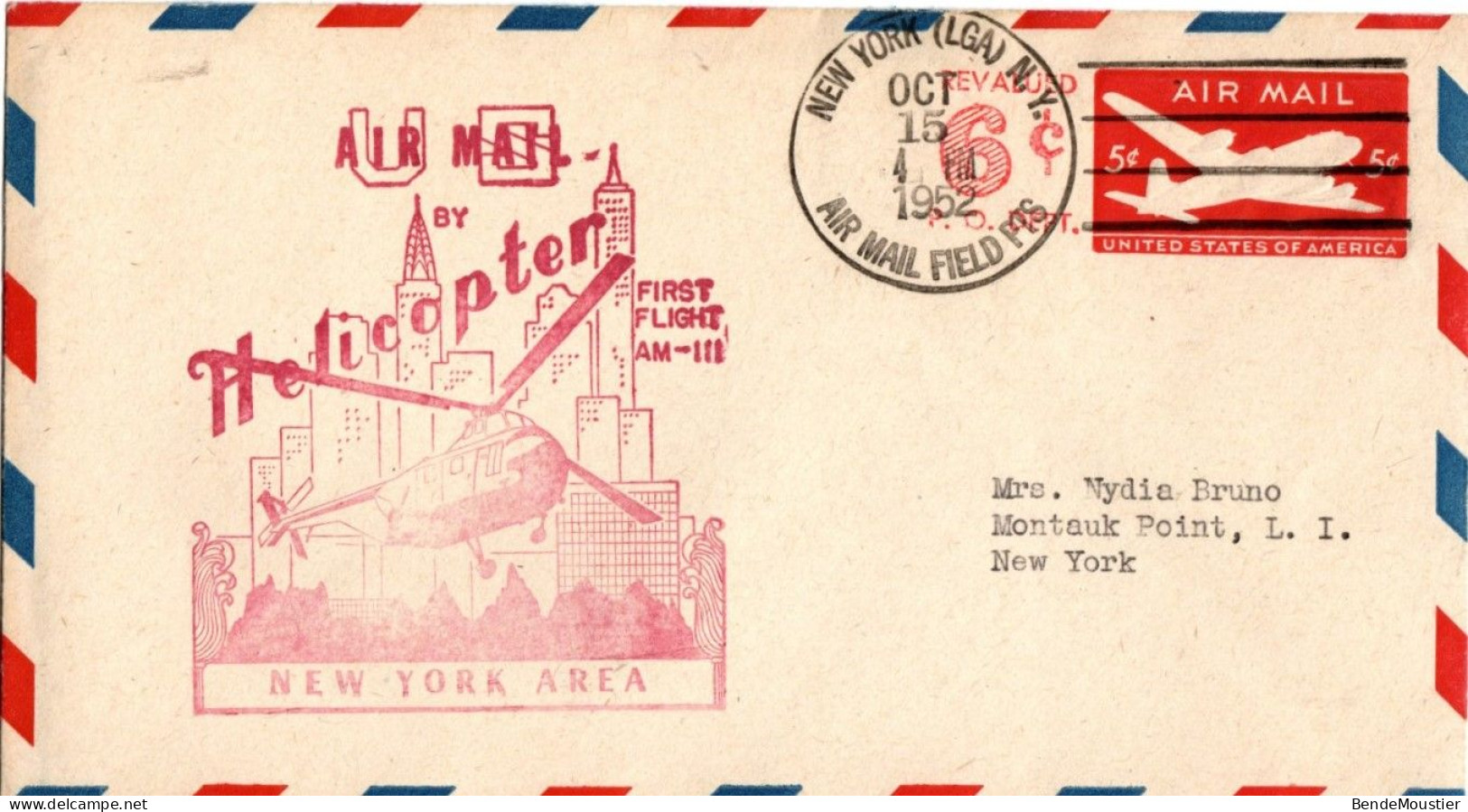(N62) USA SCOTT # UC19 - Air Mail Helicopter - First Flight AM III - New York (LGA) N.Y. Air Mail Field PTS - 1952 - 2c. 1941-1960 Covers